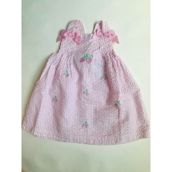 Girls Size 9M 6-9 Months 3 Piece Pink Strawberry Designed Dress, Hat + Bloomer - Picture 3 of 8